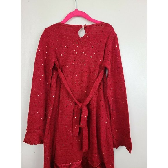 𝅺Dollie and Me Girls Dress Size 8 Red Bell Long Sleeve Bow Detail Sequined Flar - Picture 5 of 8